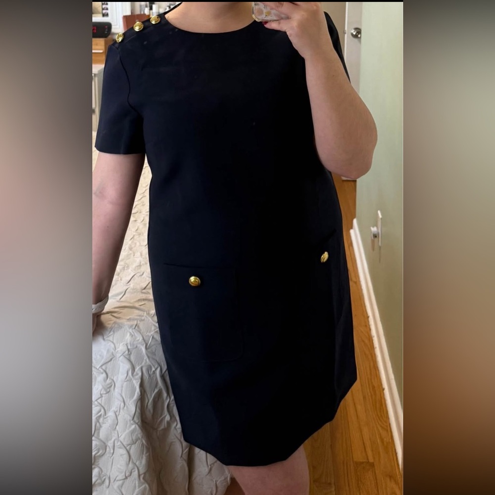 Elegant Navy Blue Dress with Gold Accents - from Anthropologie - Picture 3 of 3